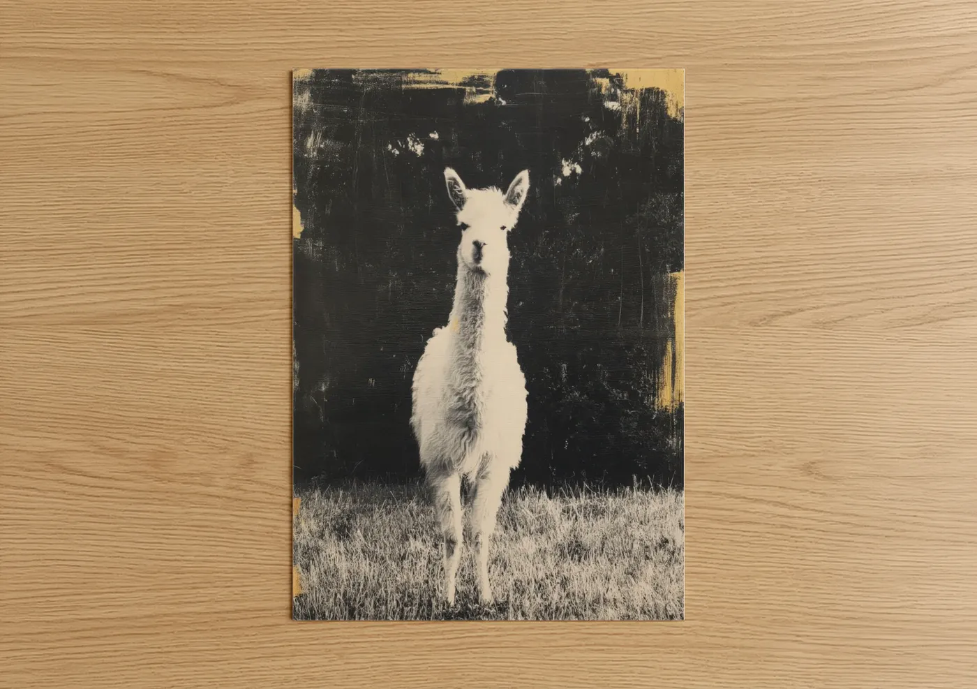 White Alpaca Portrait Vintage Wall Art
