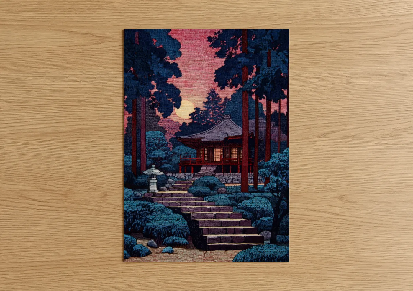 Japanese Temple Forest Sunset Wall Art