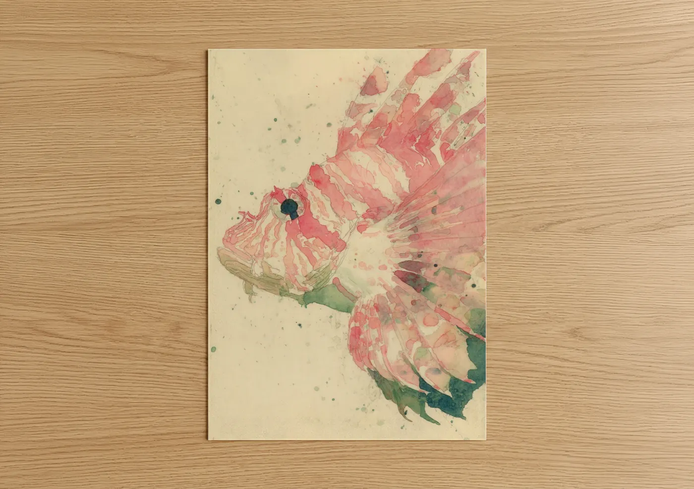 Pink Lionfish Watercolor Wall Art