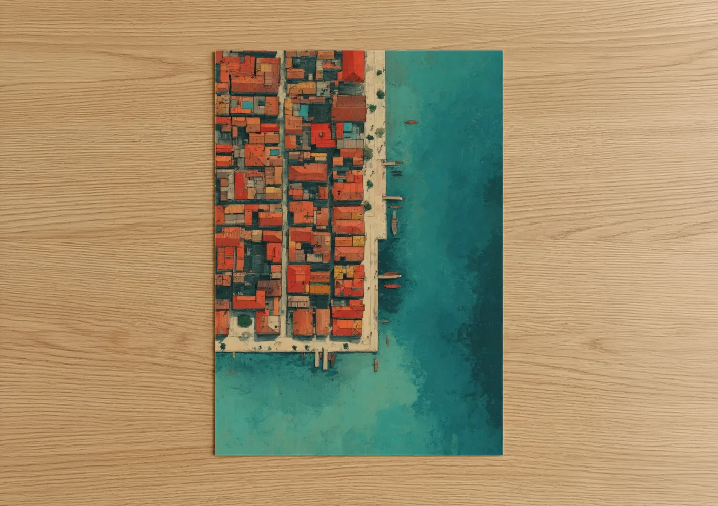 Aerial Beach Town Turquoise Water Wall Art
