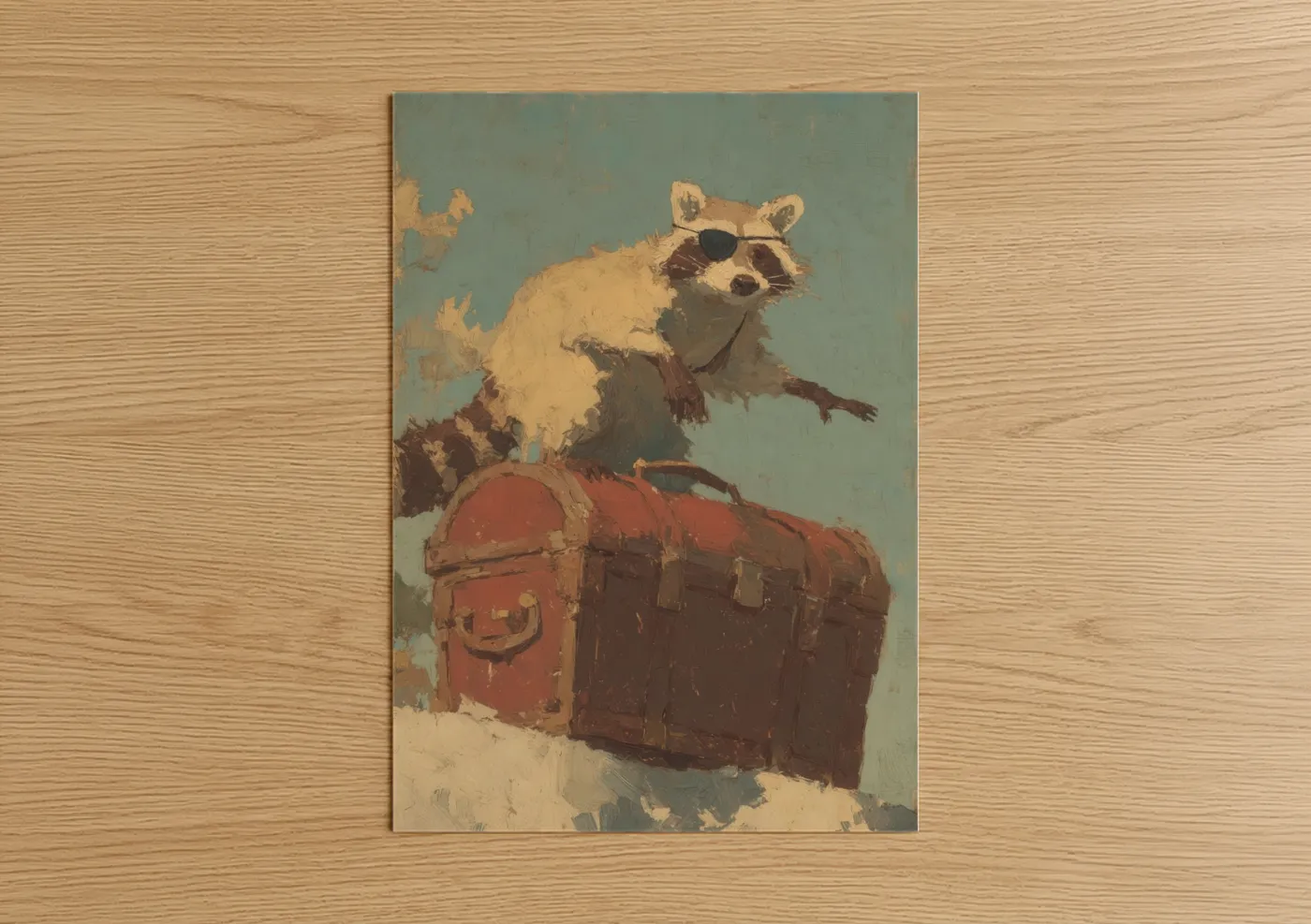 Adventurous Raccoon with Vintage Suitcase Wall Art