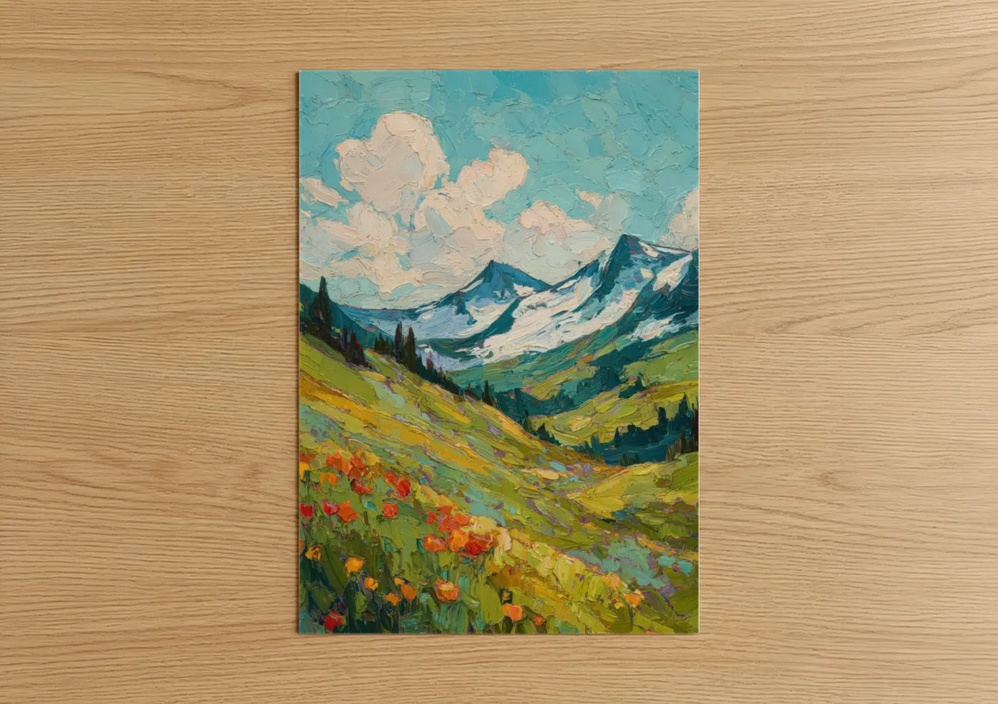 Snow Peak Wildflower Valley Mountain Landscape Wall Art
