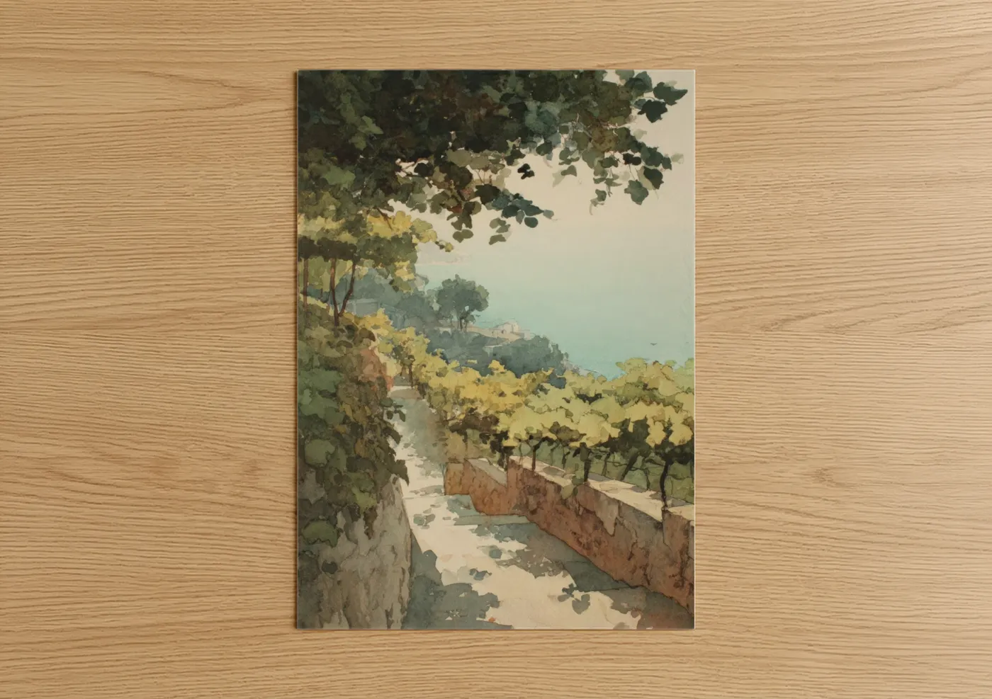 Tuscan Vineyard Watercolor Mediterranean Wall Art