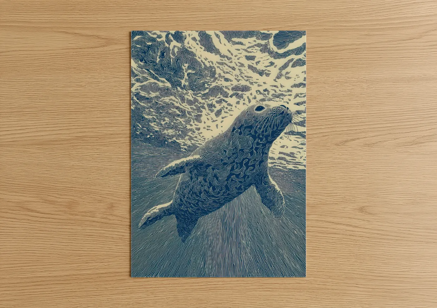 Ascending Seal Engraving Art Print Wall Art