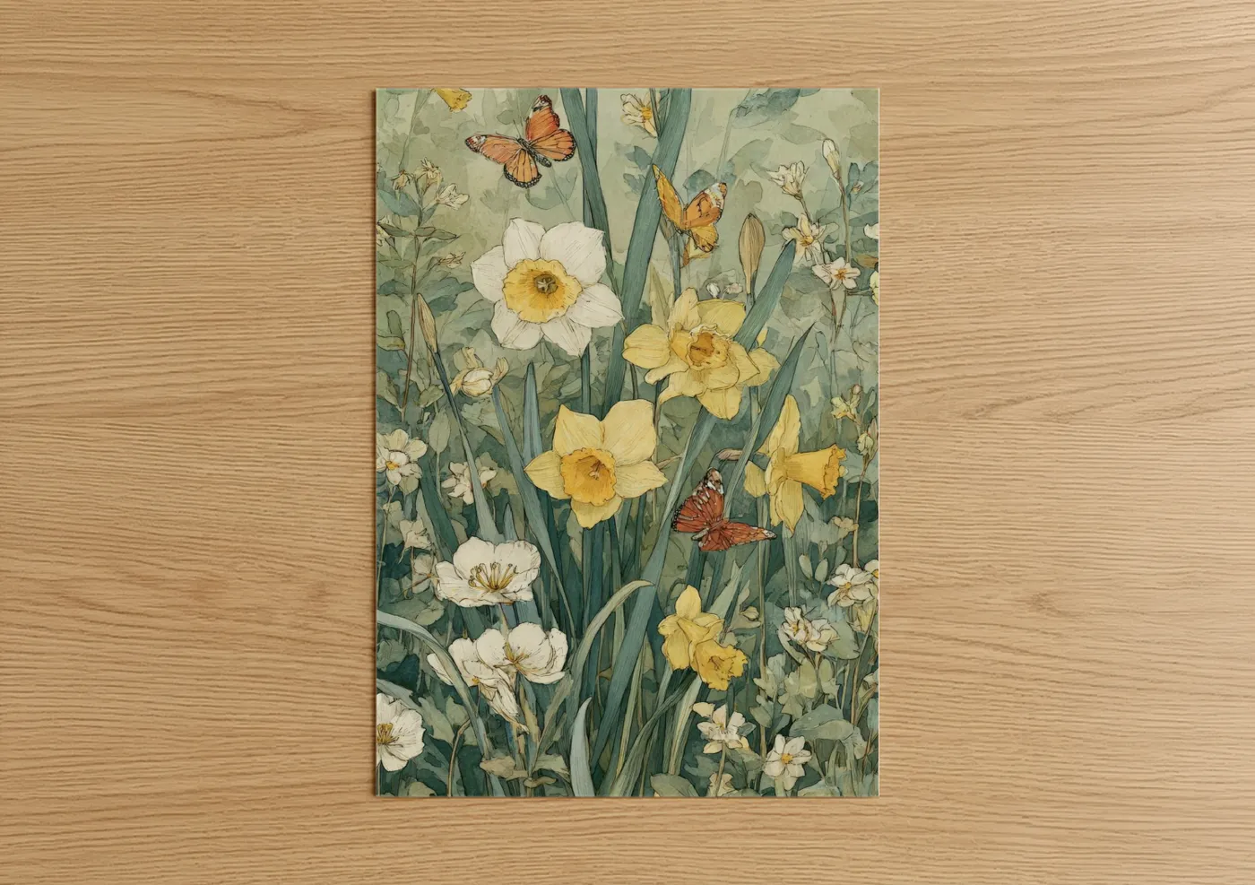 Spring Daffodil Garden Watercolor Illustration Wall Art