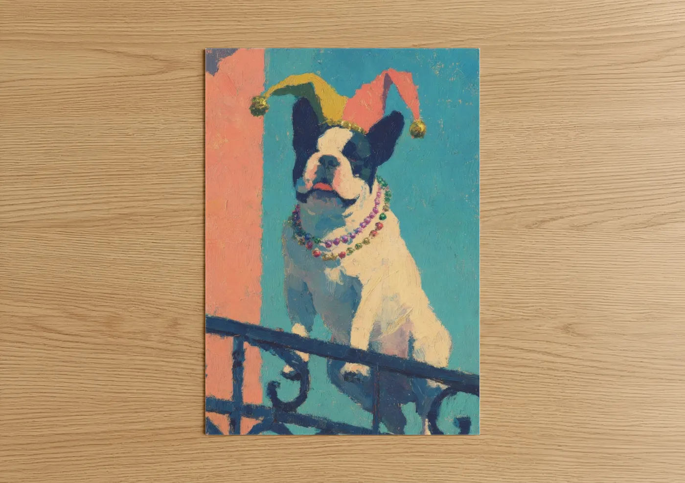 Festive French Bulldog Mardi Gras Wall Art