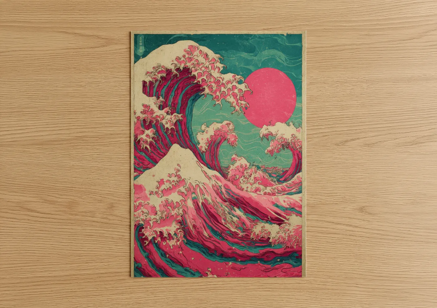 Crimson Wave Moon Japanese Psychedelic Wall Art