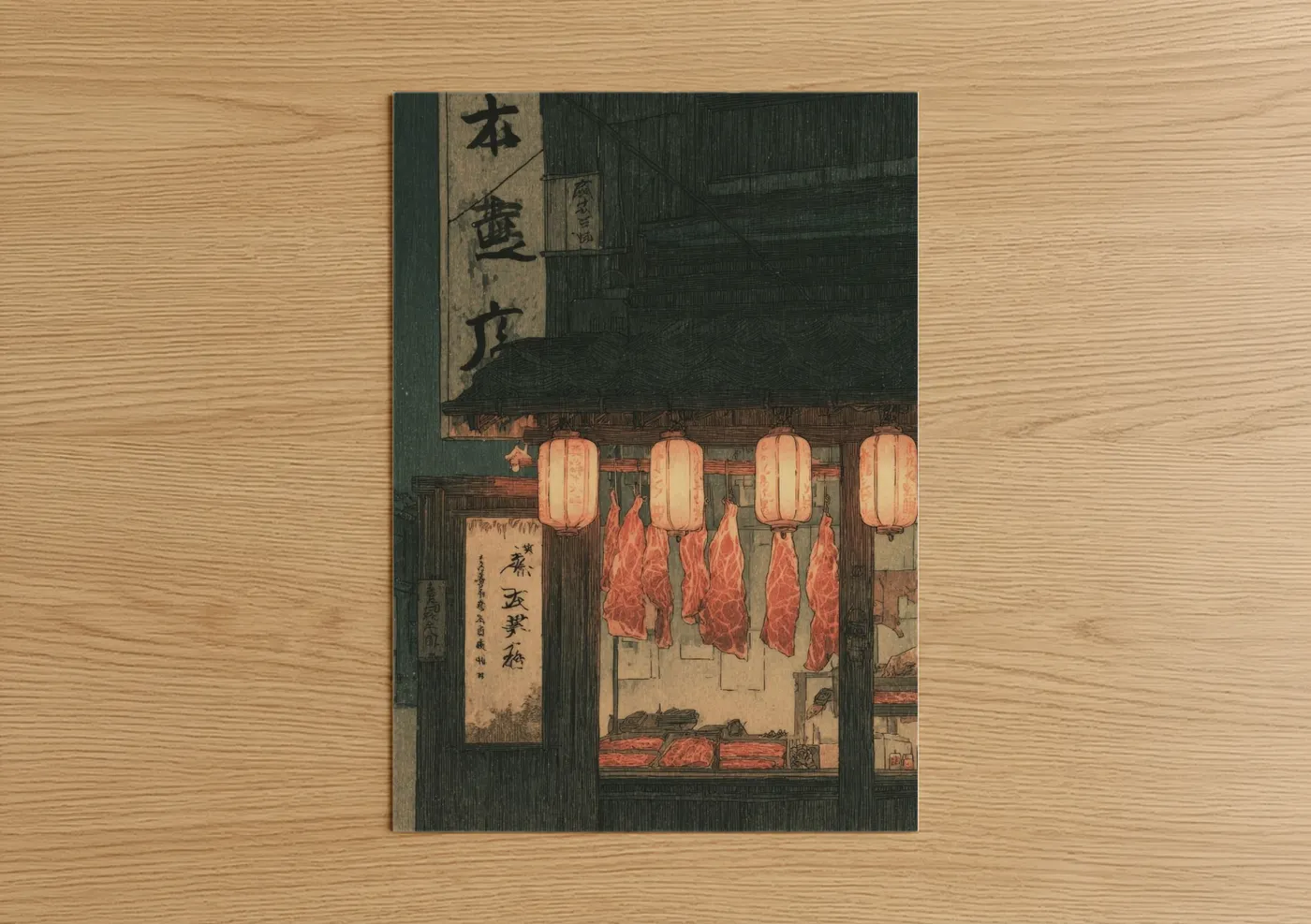 Vintage Butcher Shop Japanese Art Print Wall Art