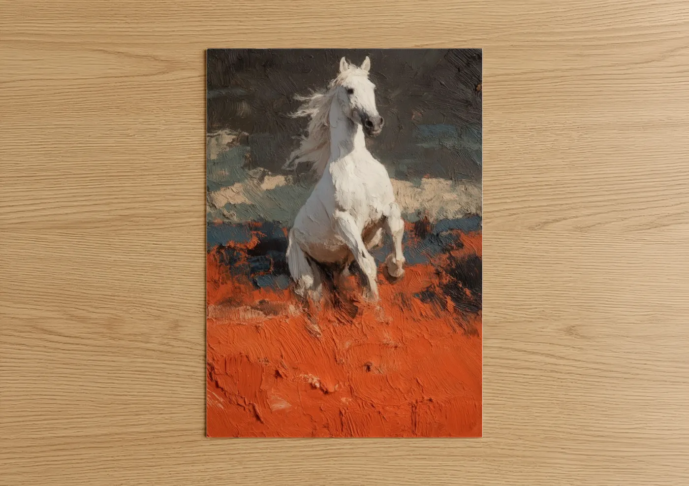 White Andalusian Horse Desert Landscape Wall Art