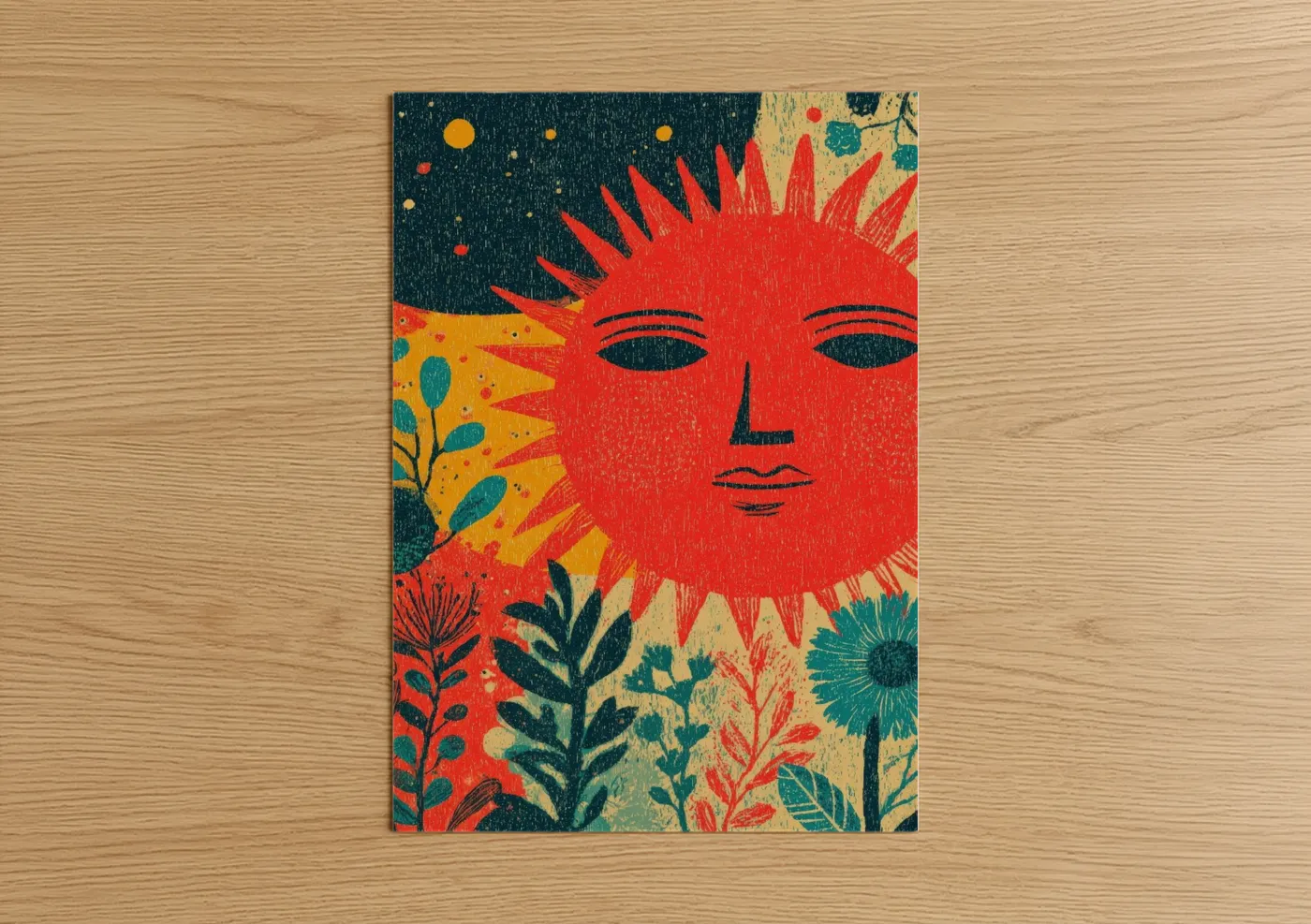Radiant Sun Face Botanical Wall Art