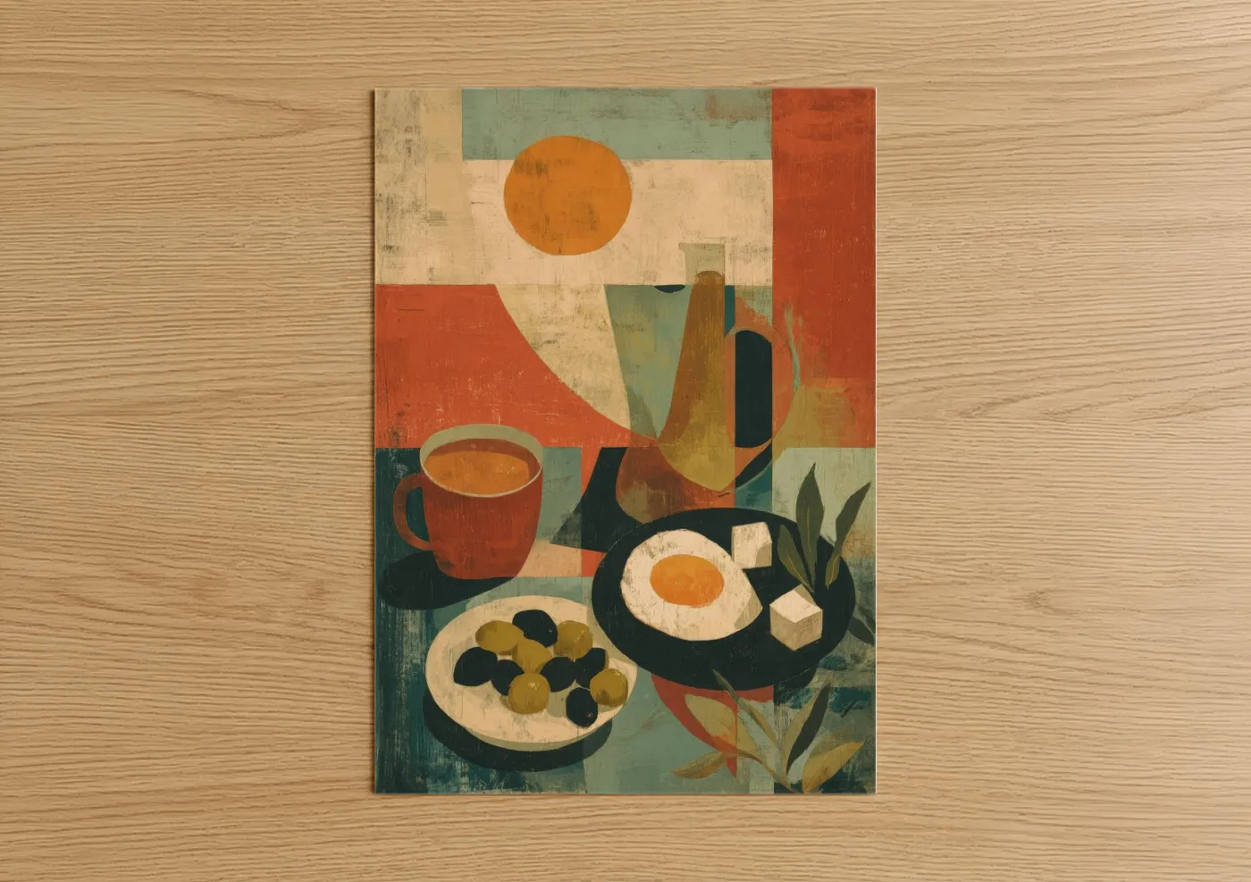 Geometric Breakfast Art Warm Retro Illustration Wall Art
