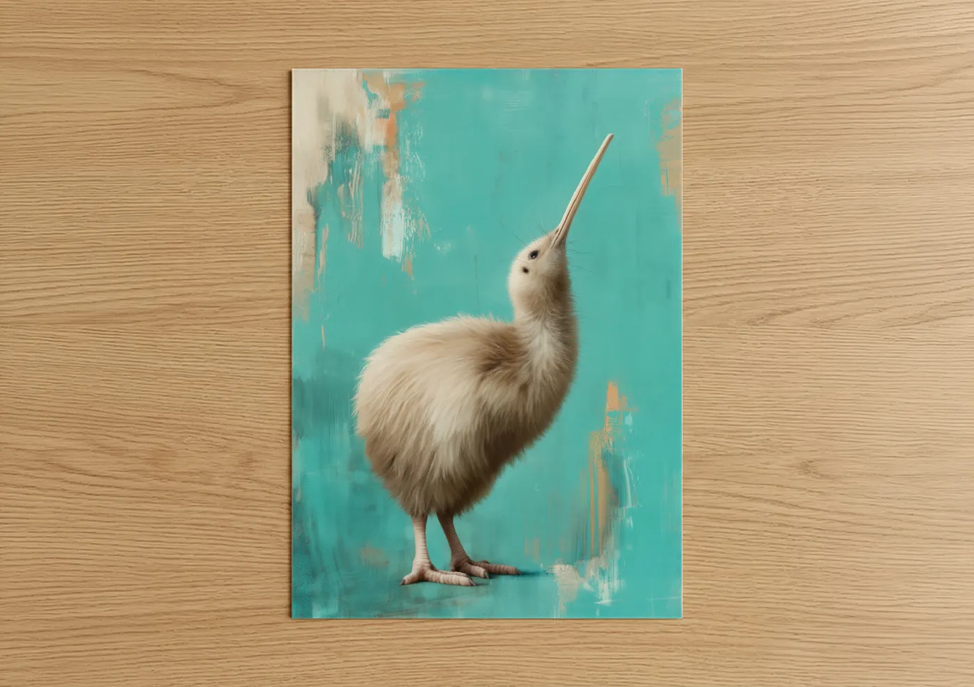 Whimsical Kiwi Bird Turquoise Wall Art