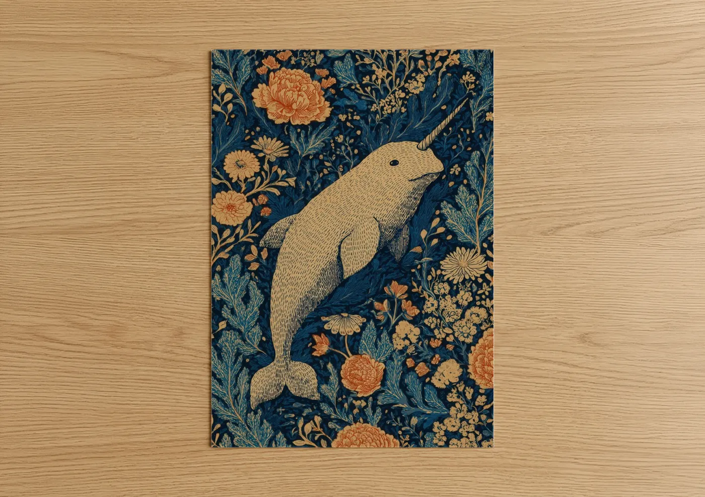 Golden Narwhal Floral Botanical Wall Art