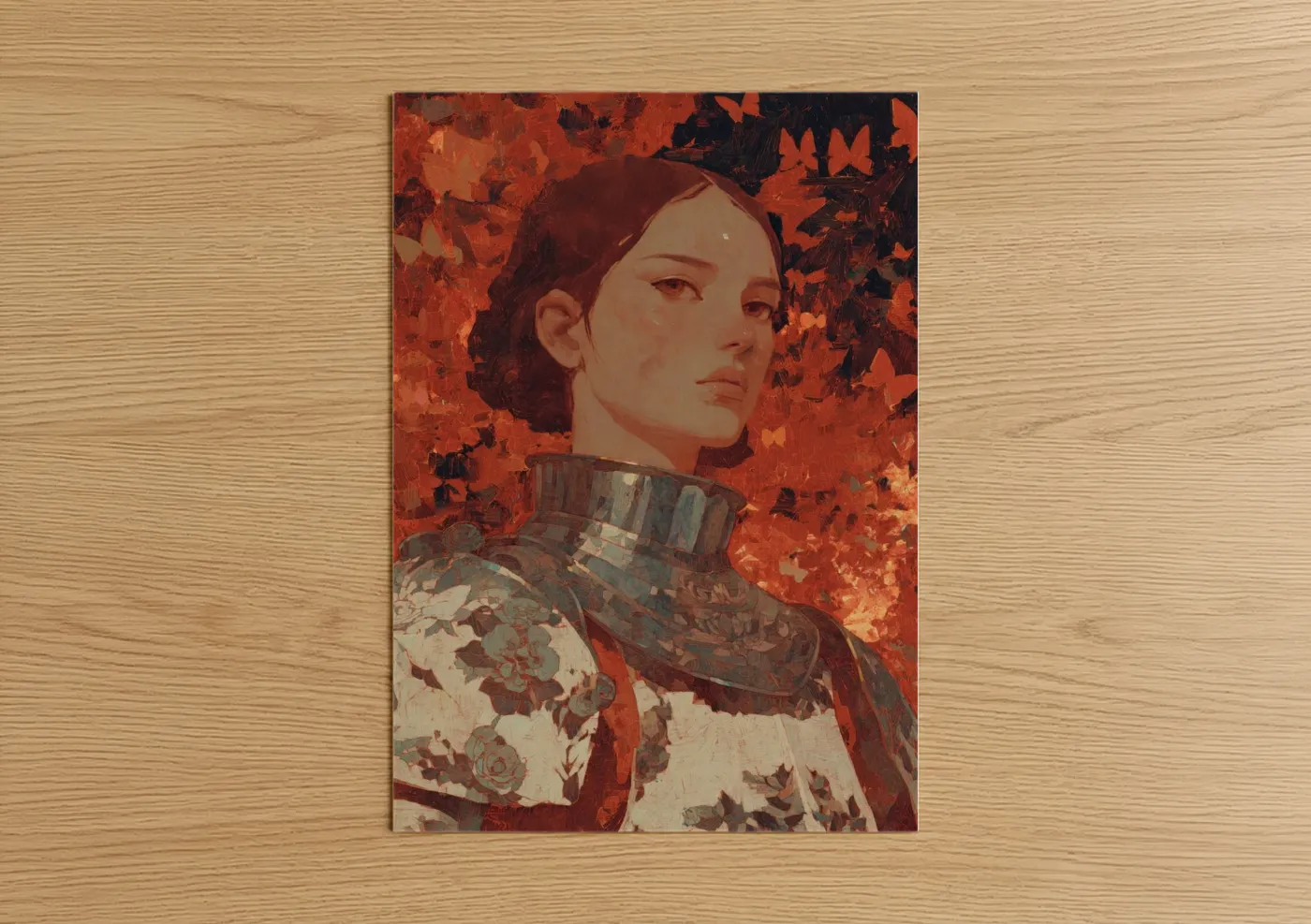 Joan of Arc Crimson Portrait Illustration Wall Art