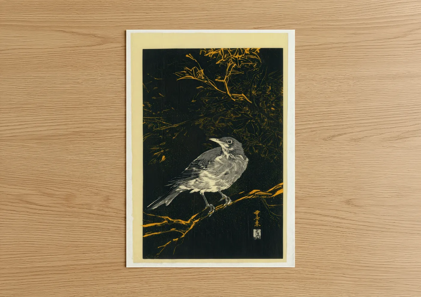 Golden Thrush Bird Nature Art Print Wall Art