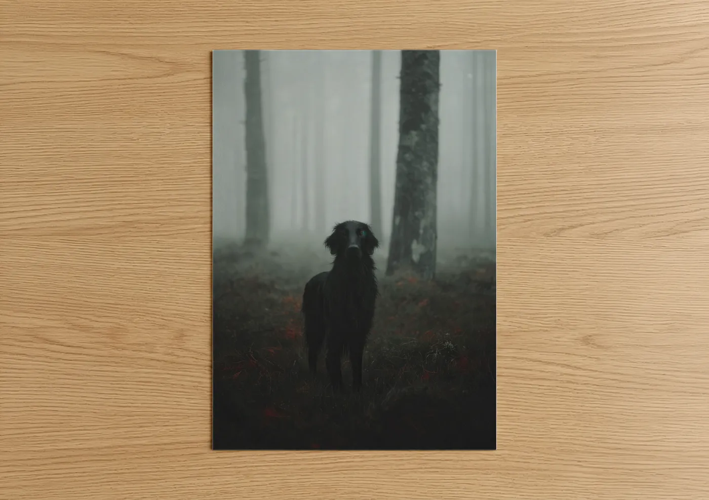 Black Retriever in Foggy Forest Wall Art