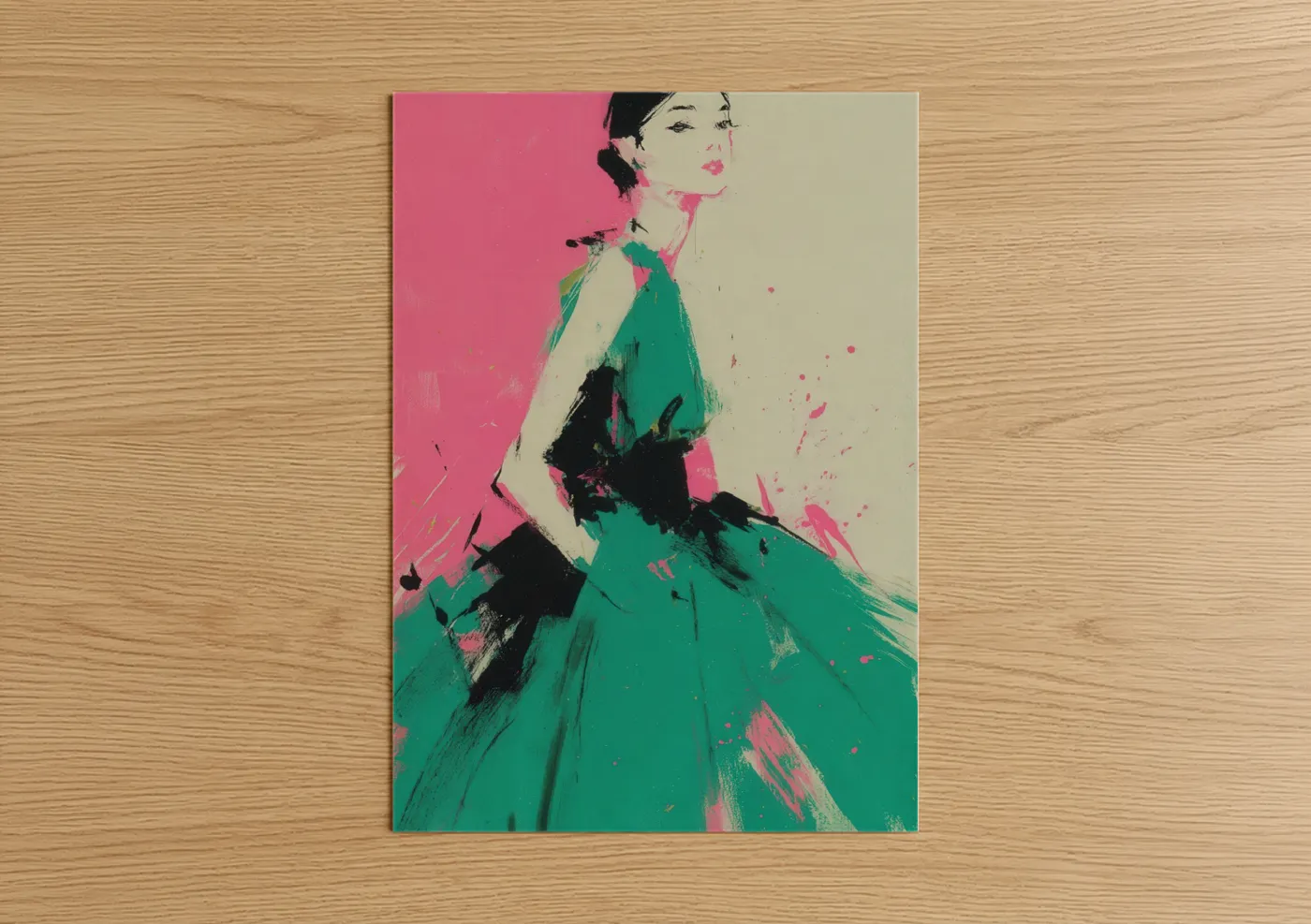 Fashion Illustration Emerald Gown Wall Art