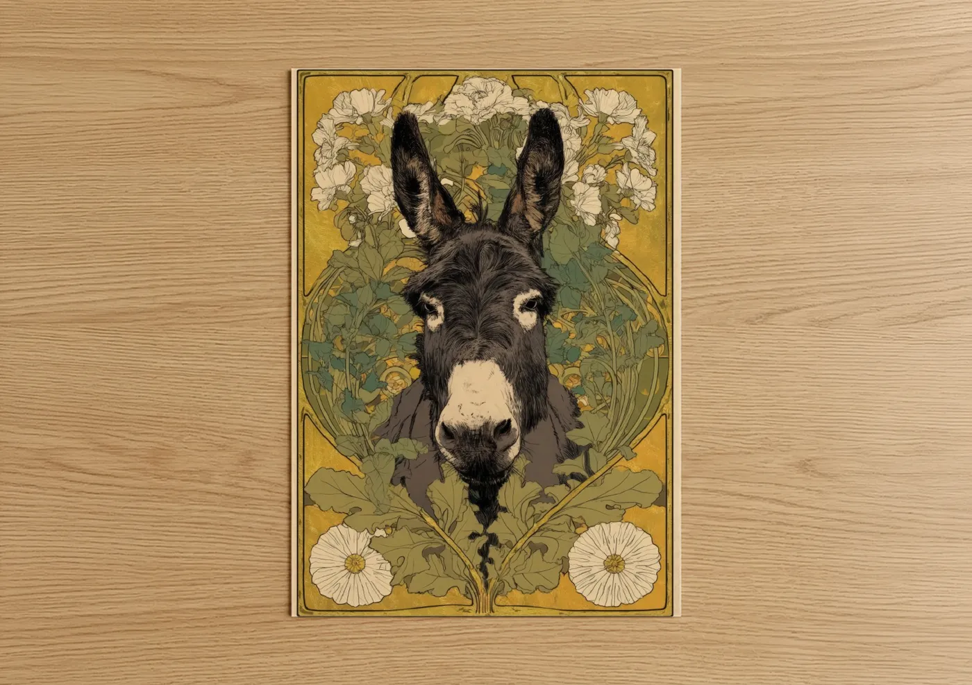 Black and White Donkey Floral Wall Art