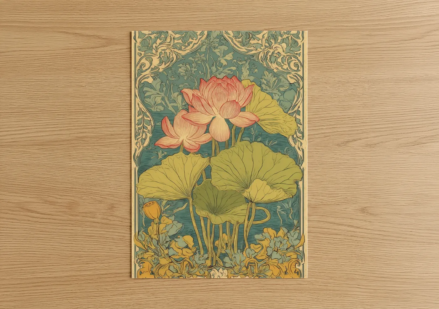 Coral Lotus Flower Art Deco Wall Art