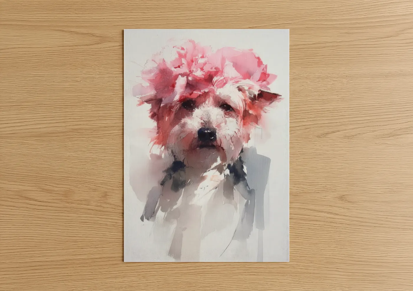 Pink Watercolor Terrier Dog Portrait Wall Art