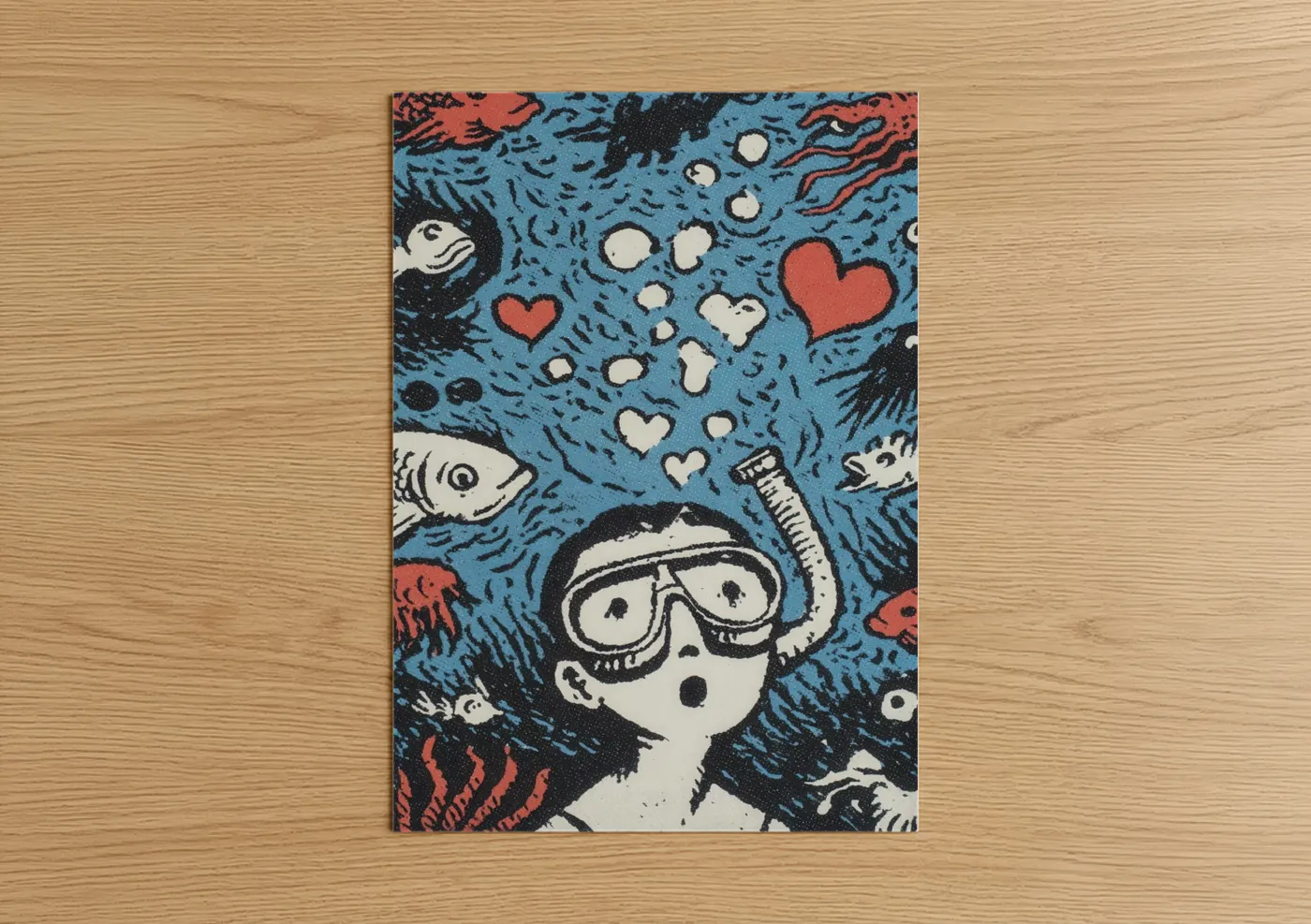 Snorkeling Adventure Whimsical Illustration Wall Art