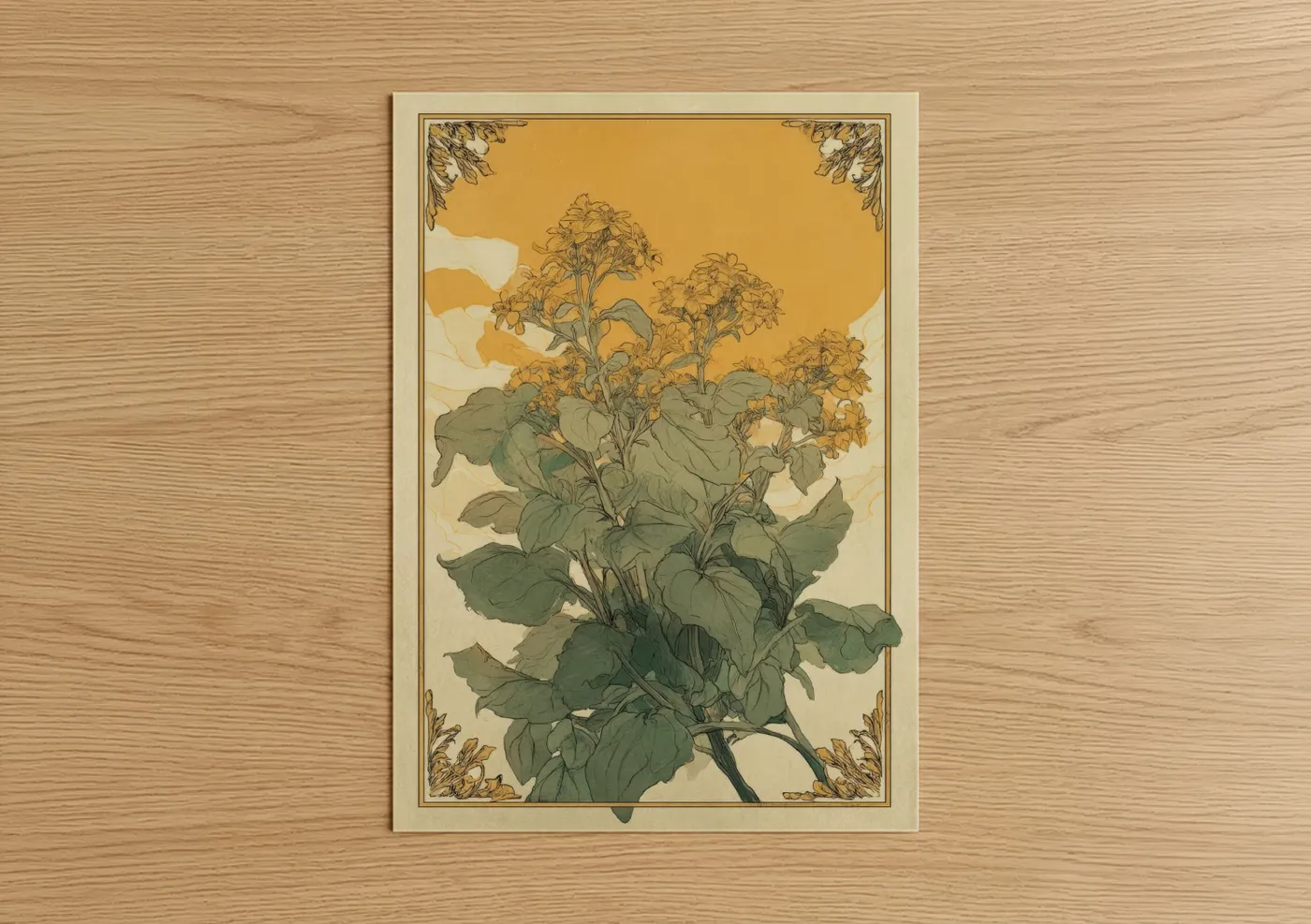 Golden Herb Botanical Vintage Illustration Wall Art