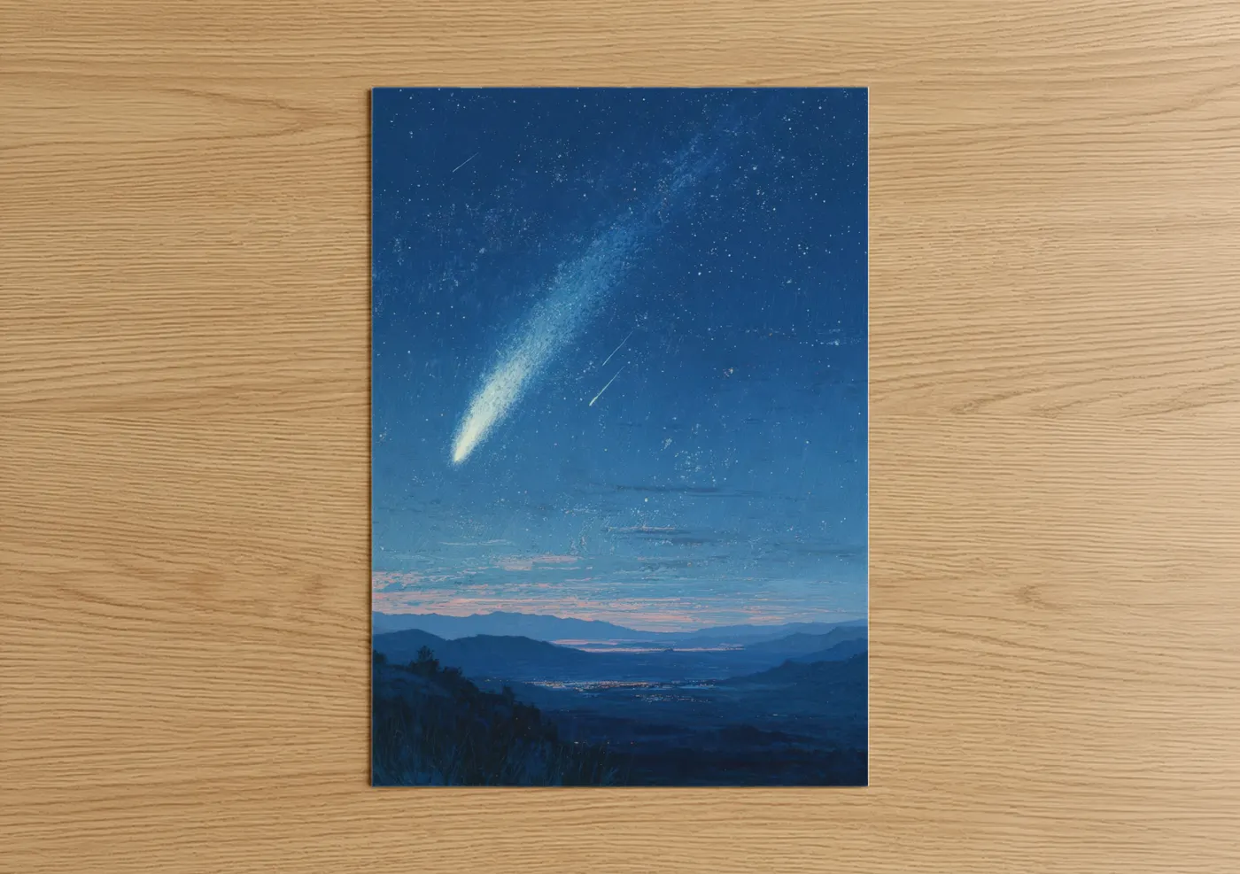 Comet Over Mountain Valley Night Sky Wall Art