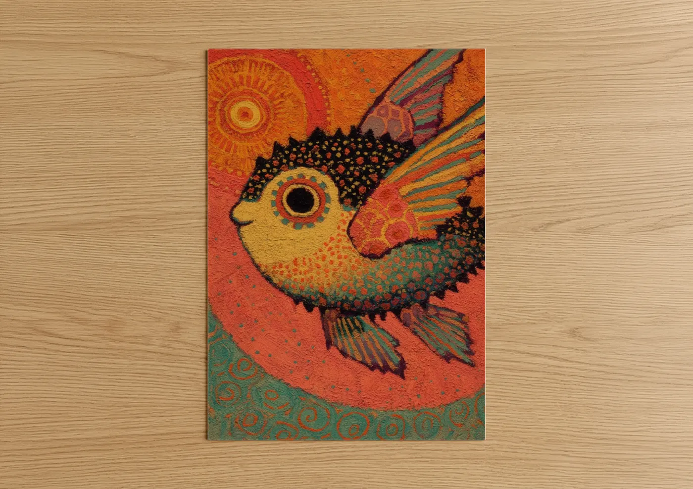 Golden Puffer Fish Colorful Wall Art