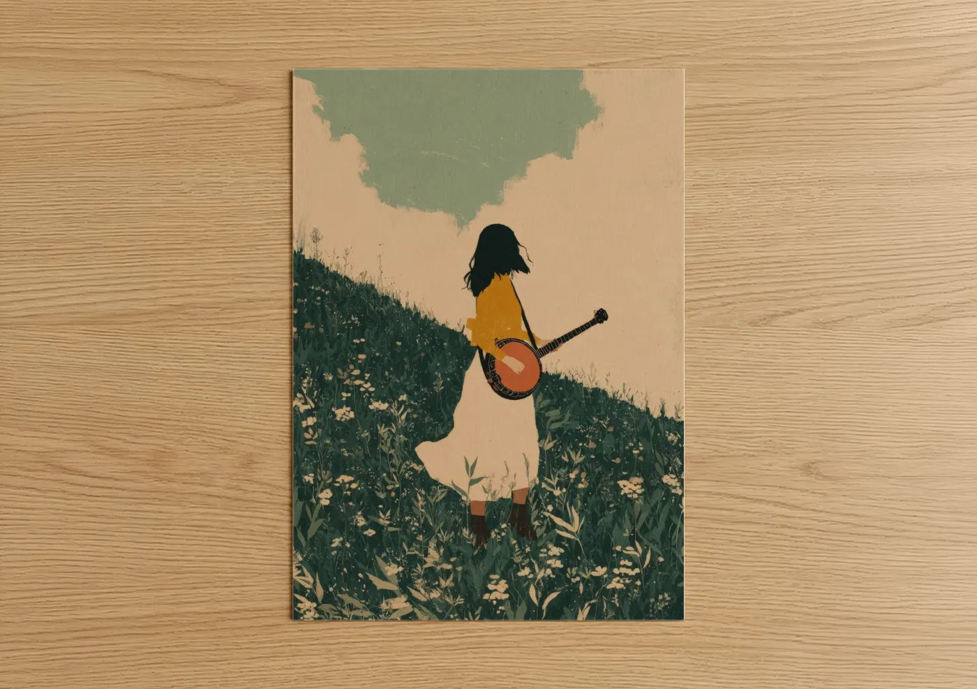 Musician in Wildflower Field Guitar Wall Art