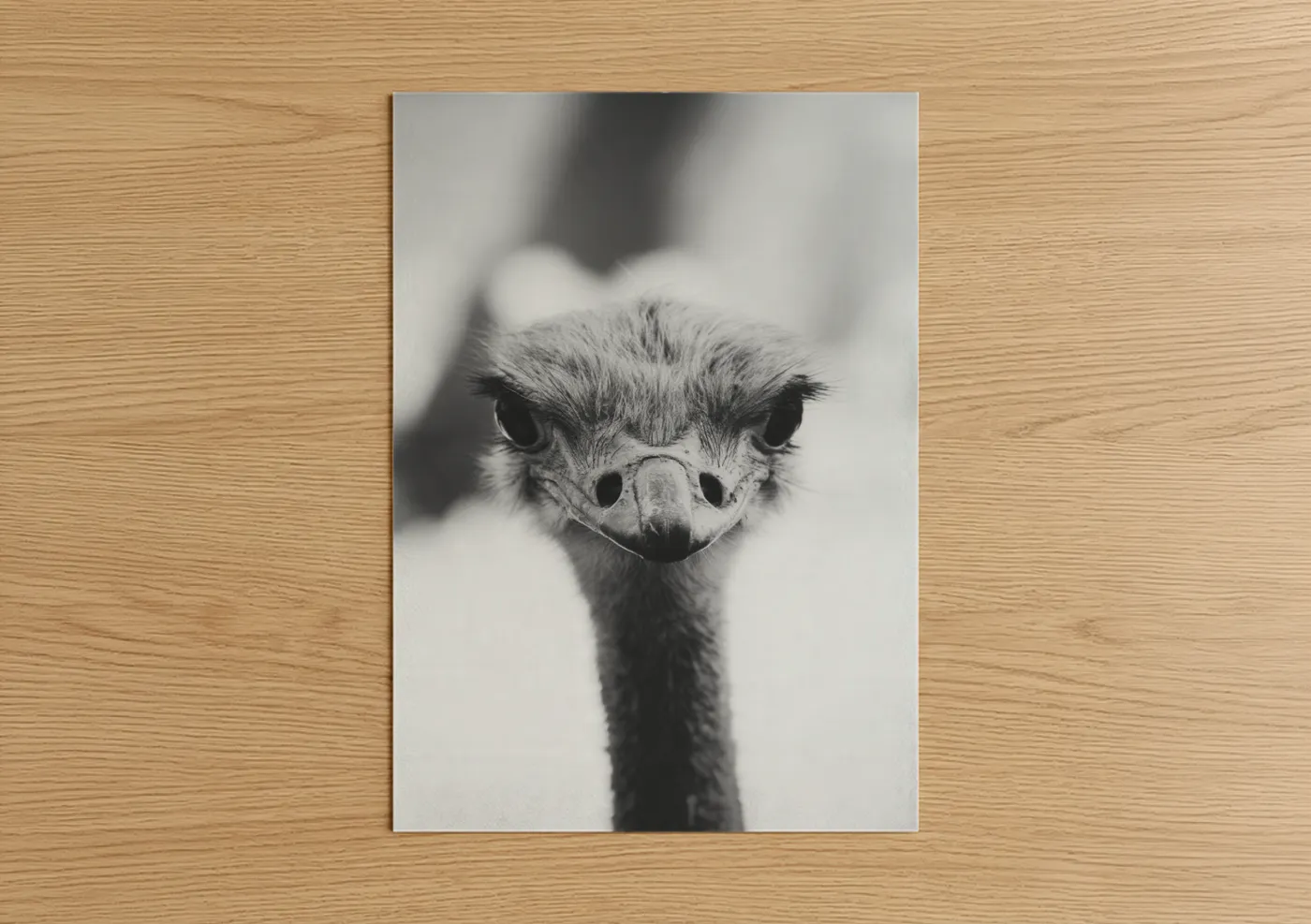 Curious Ostrich Black and White Portrait Wall Art