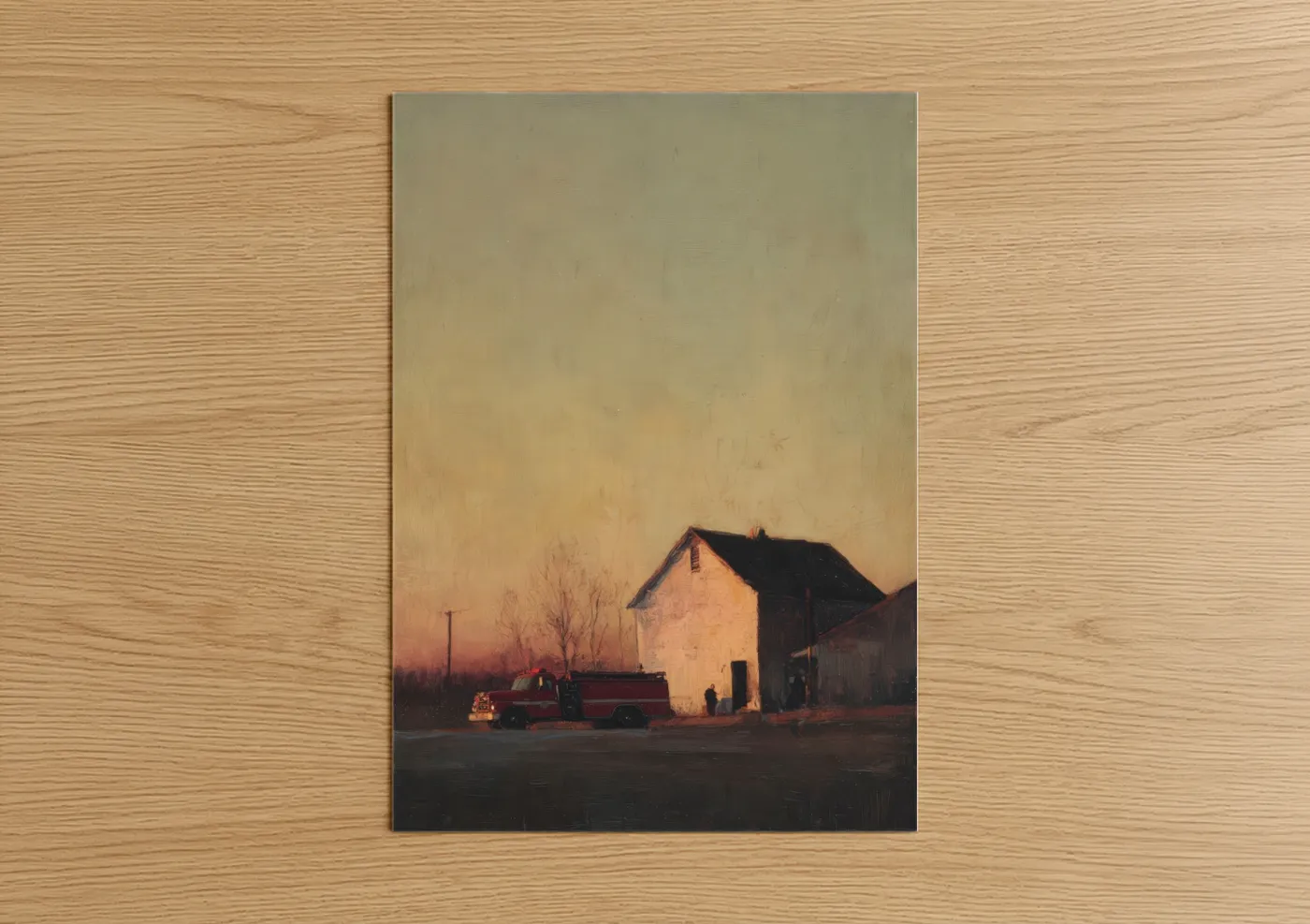 Fire Engine Rural Sunset Wall Art