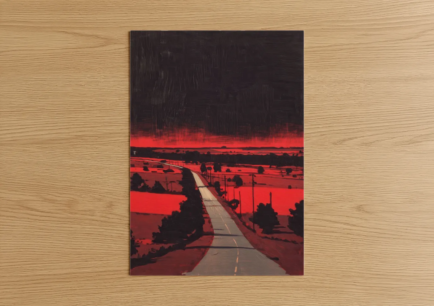 Dramatic Red Sunset Rural Road Landscape Wall Art