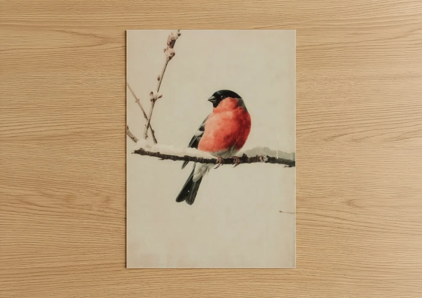 Red Finch Winter Branch Watercolor Wall Art