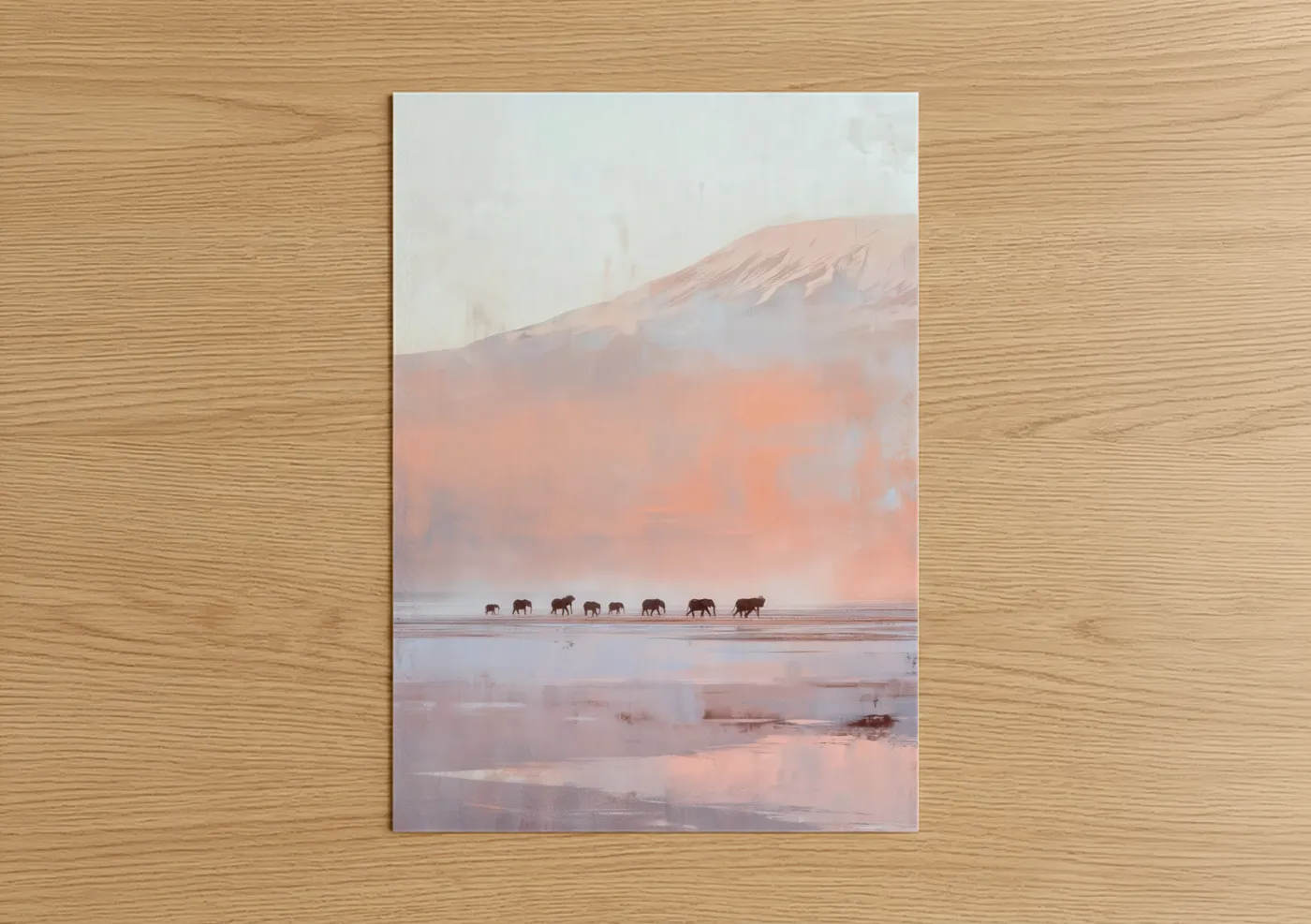 Savanna Elephant Herd Dawn Watercolor Wall Art