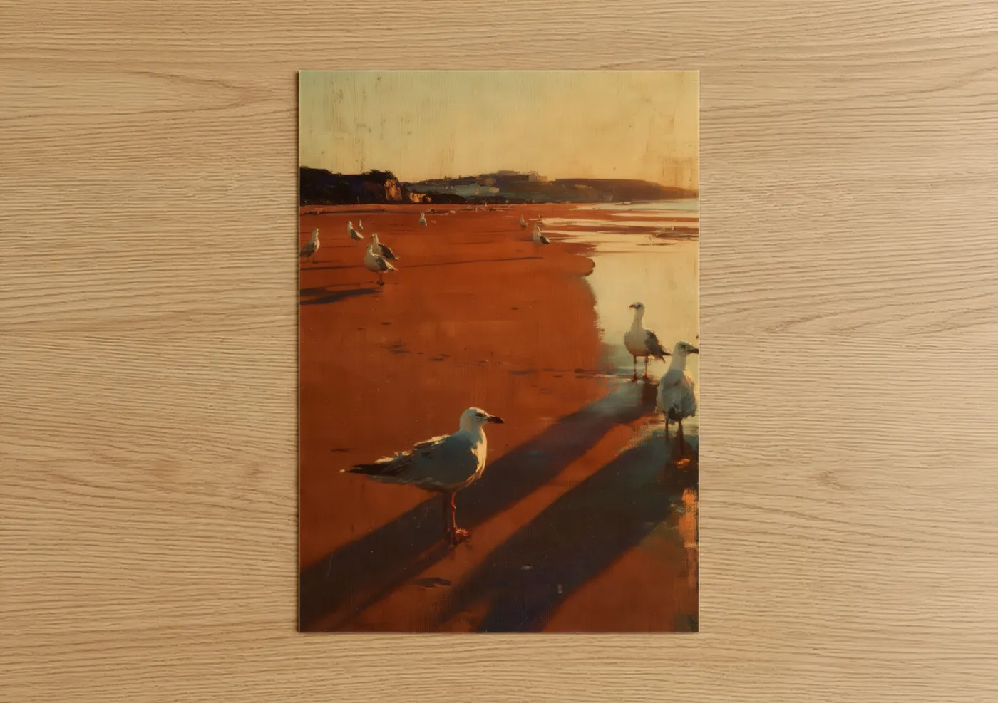 Seagull Beach Sunset Golden Hour Wall Art
