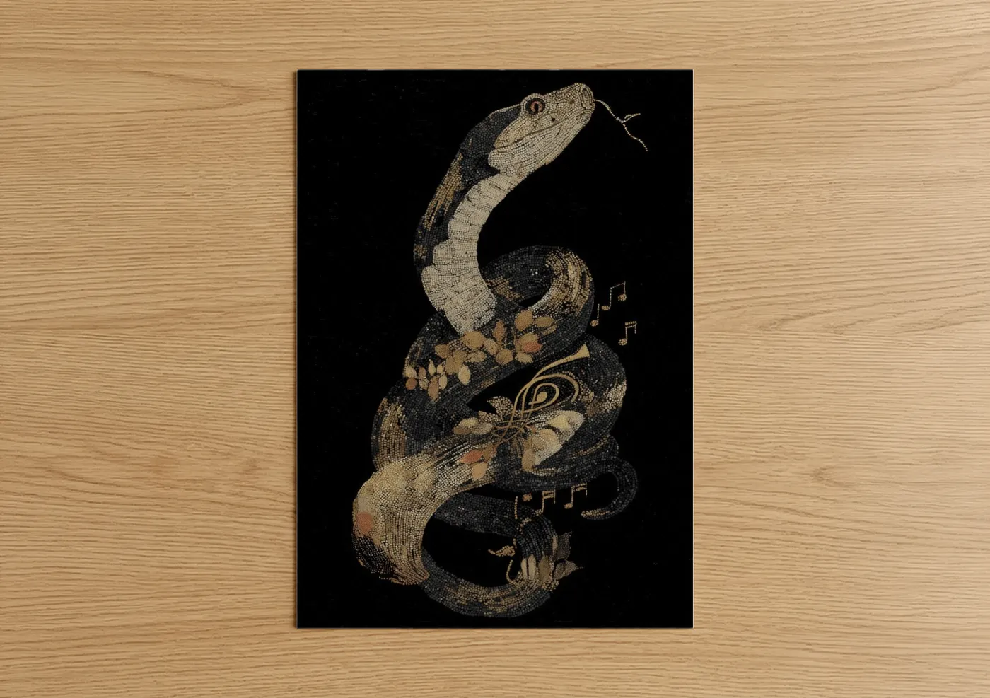 Musical Python Snake Illustration Wall Art