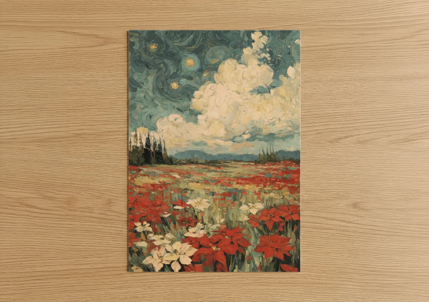Crimson Poinsettia Field Landscape Wall Art