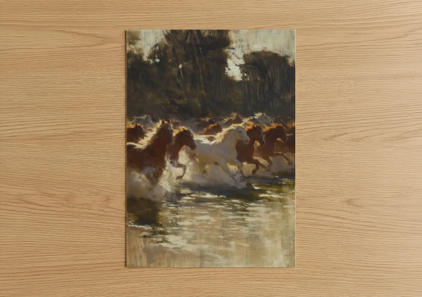 Galloping Quarter Horses Water Splash Wall Art