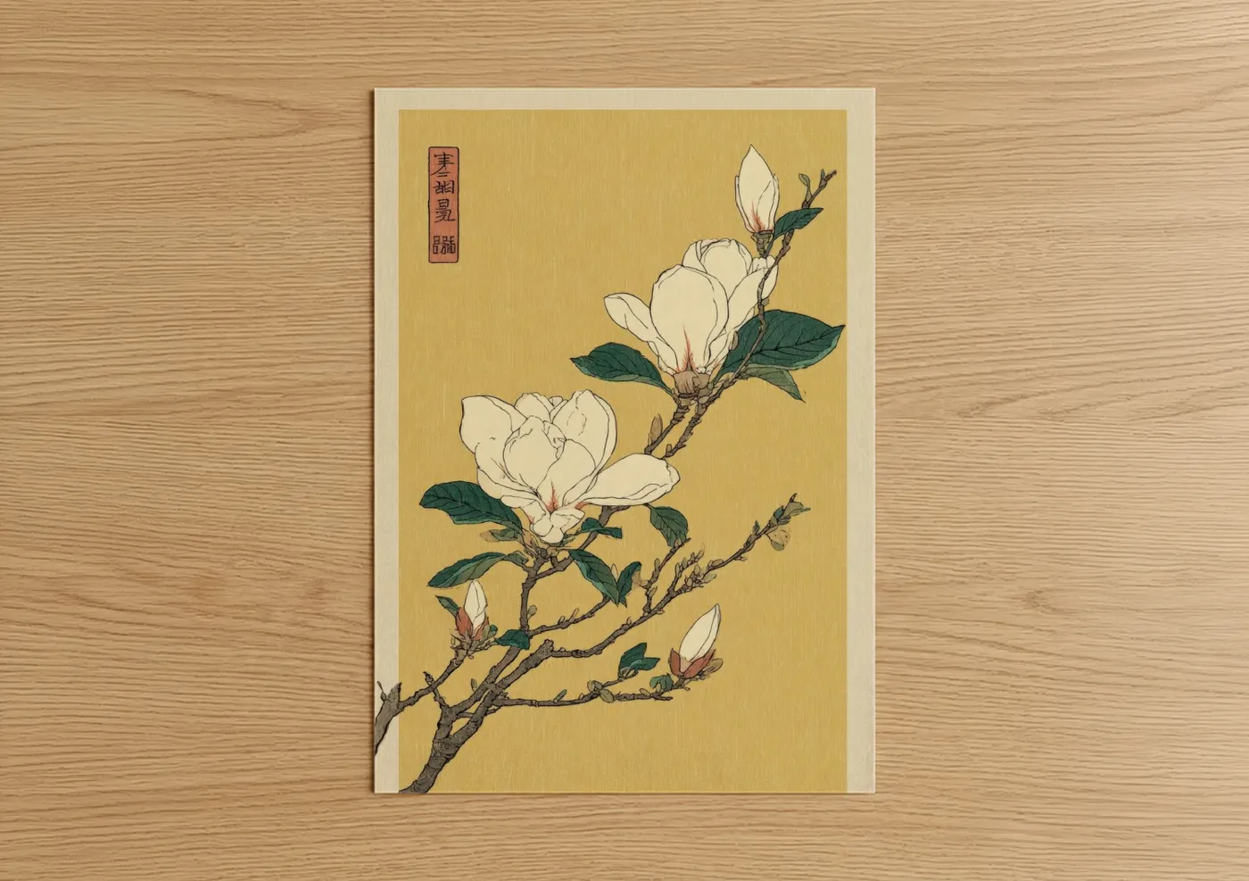 Cream Magnolia Branch Japanese Wall Art