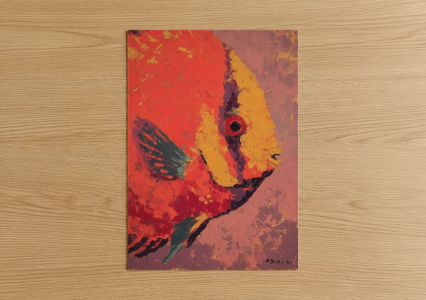 Crimson Discus Fish Abstract Art Wall Art