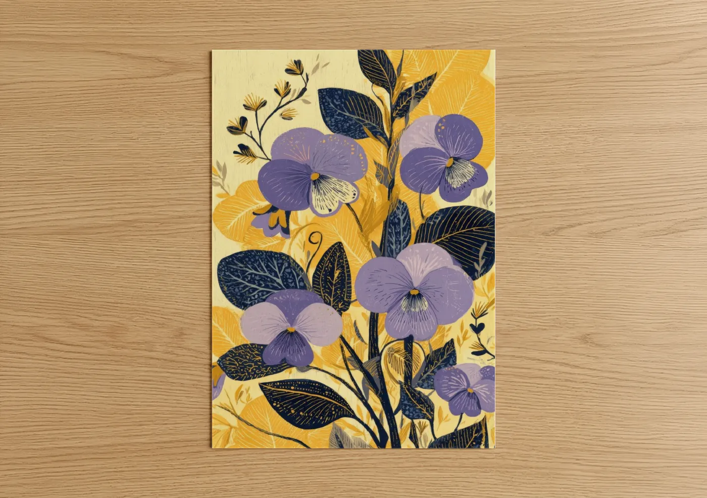 Purple Violets Botanical Illustration Wall Art