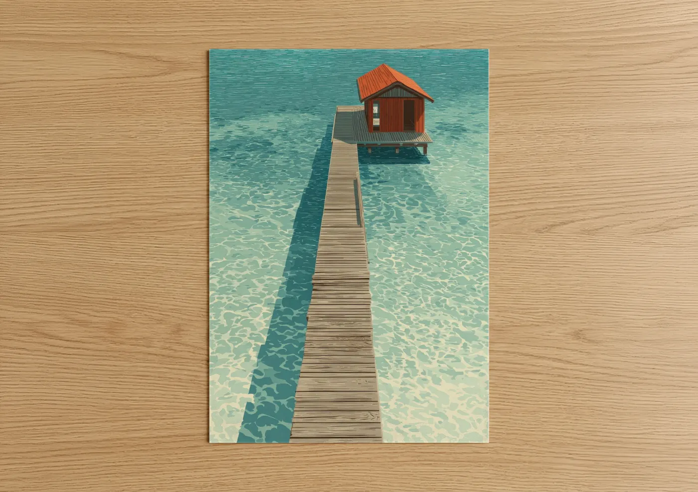 Wooden Dock Boathouse Turquoise Water Wall Art