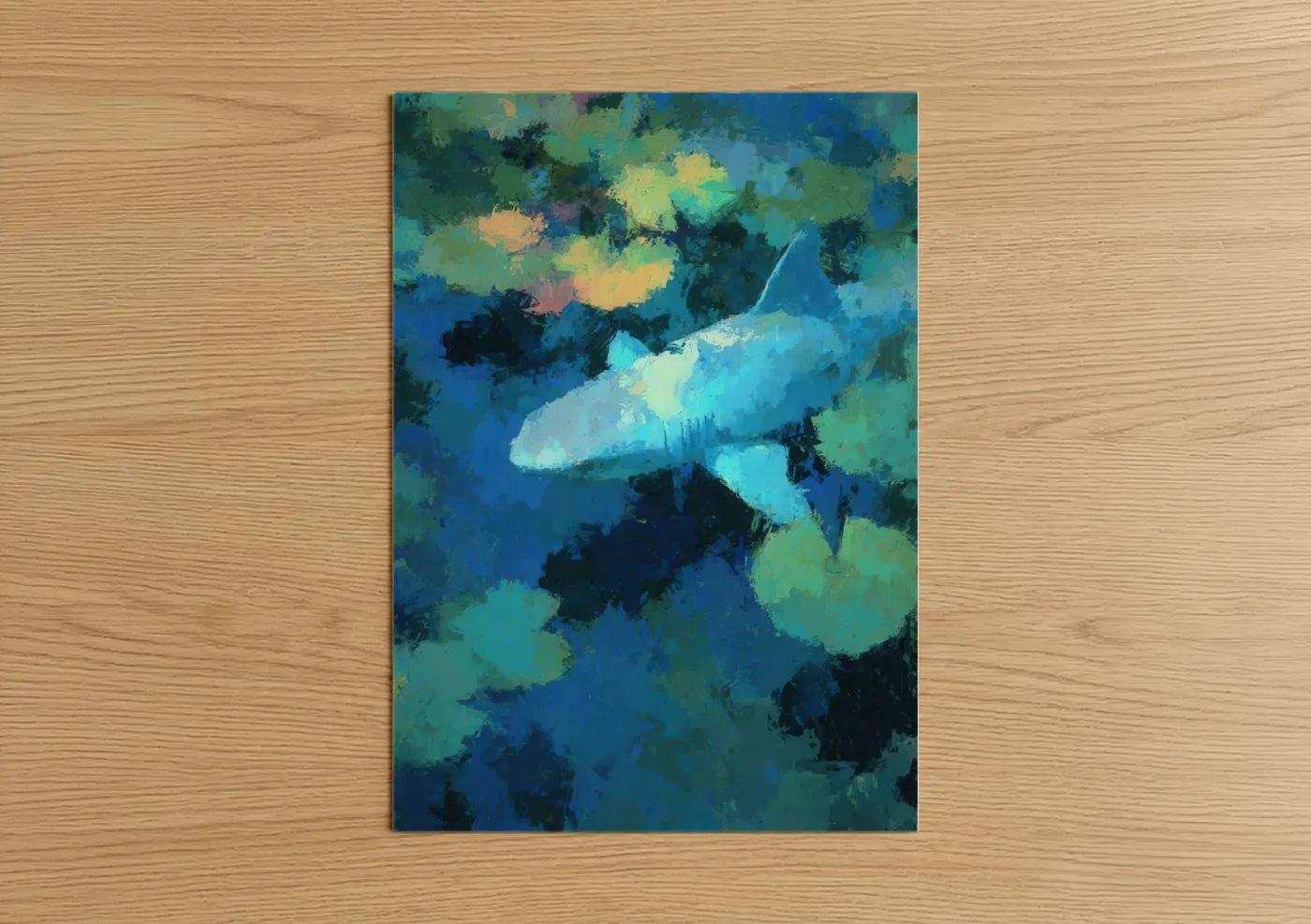 Blue Shark Abstract Ocean Watercolor Wall Art