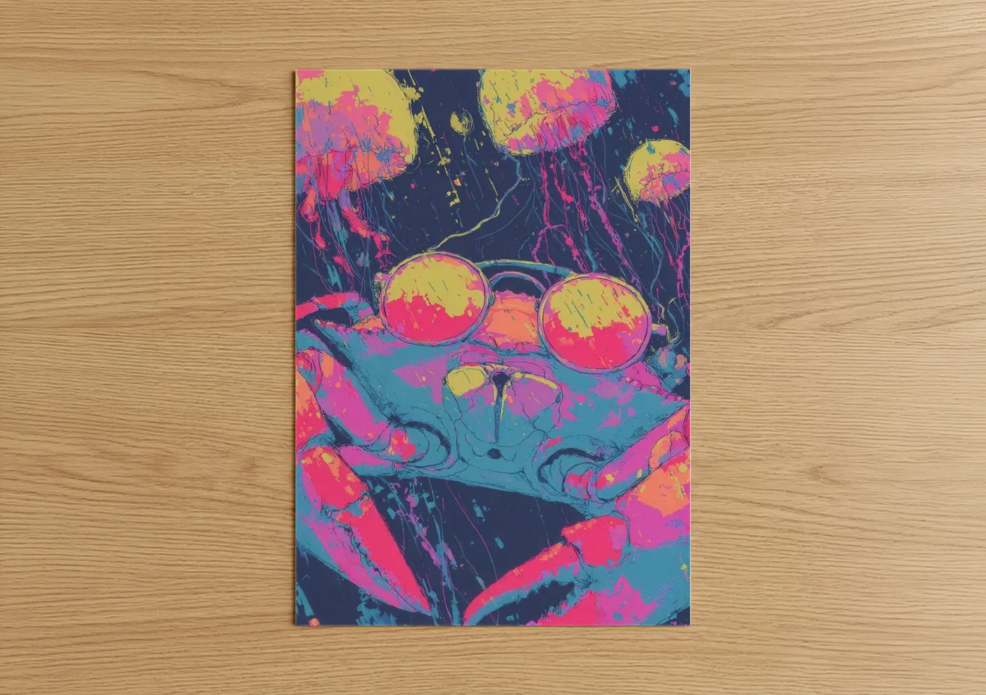 Neon Crab Vibrant Pop Art Illustration Wall Art