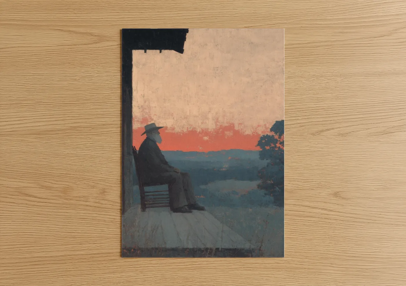 Veteran Watching Sunset Landscape Wall Art