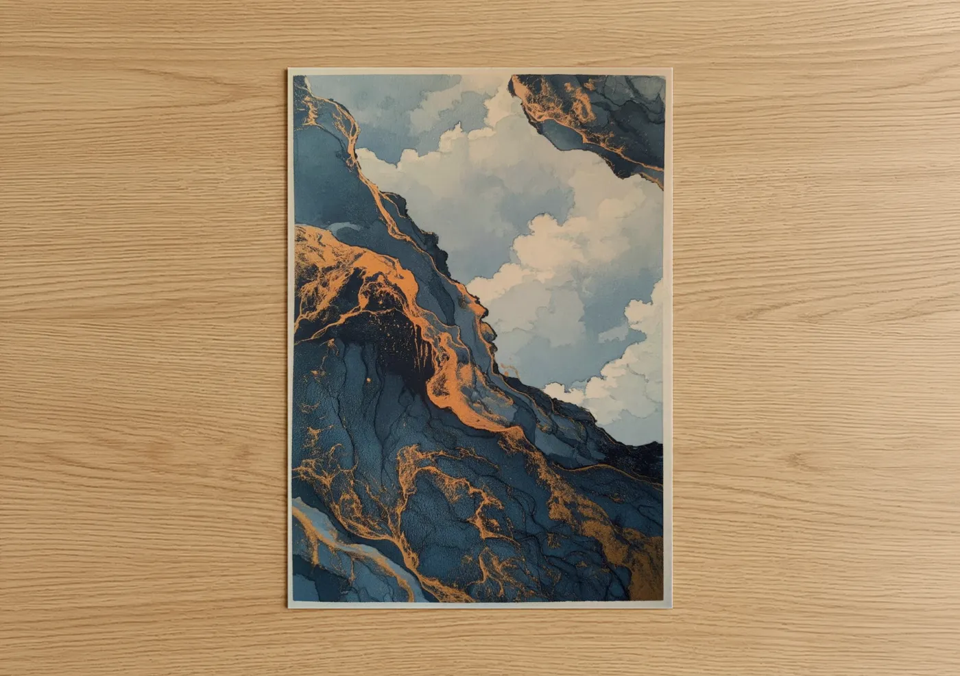 Golden Cliffs Abstract Art Print Wall Art