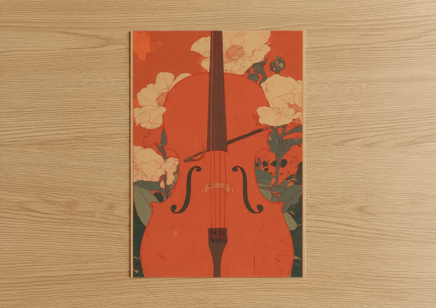 Crimson Cello with Floral Art Deco Wall Art