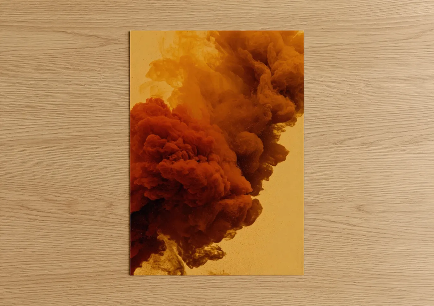 Herbs and spices art print on warm oak wood — red and gold palette — Crimson Spice Cloud poster