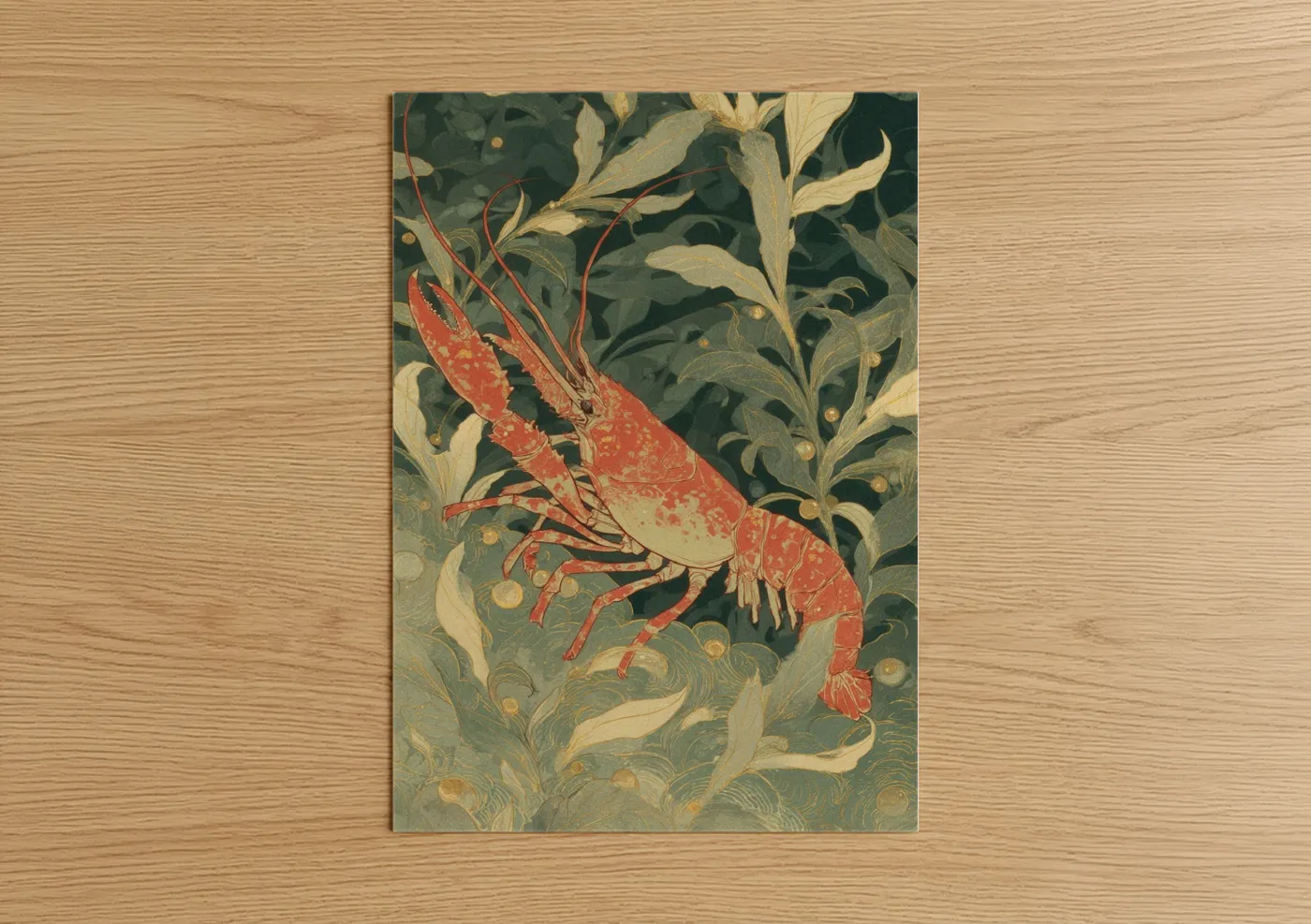 Coral Crayfish Botanical Art Print Wall Art
