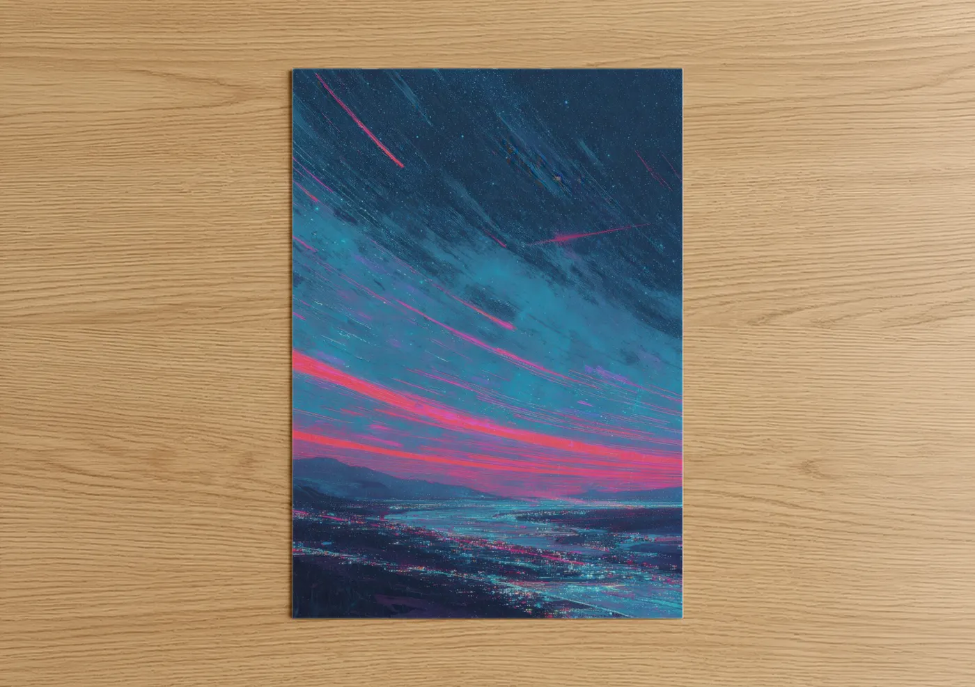 Neon Satellite Sky Digital Wall Art